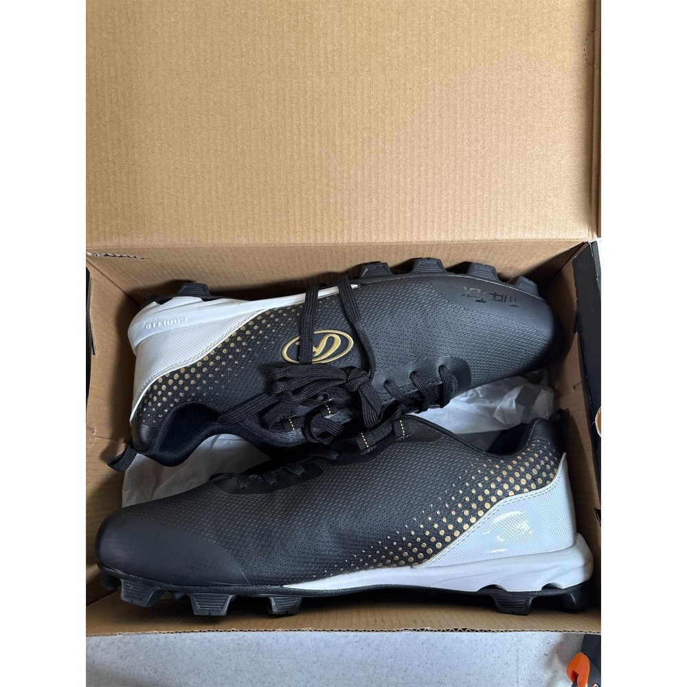 Rawlings Men's Division Low Baseball Cleats - Black/White/Gold, Size 10.5
